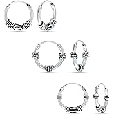 LeCalla 925 Sterling Silver Endless Bali Hoop Earrings For Women | Balinese Tribal Ball Bead Small Two-Tone Endless SET Bali Hoop Earrings | Twist Piercing Cartilage Nose Lips Teen Women Men