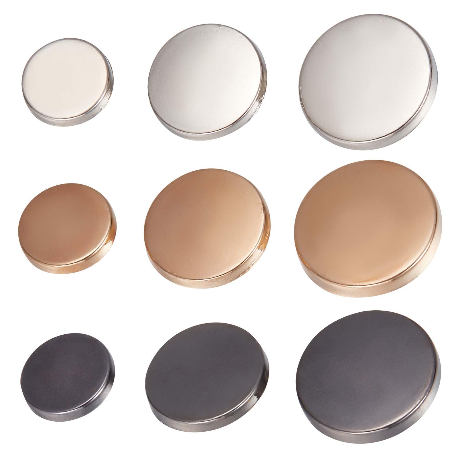 GORGECRAFT 54PCS 3 Sizes Flat Metal Silver Buttons 3 Colors Alloy Shank Button Gold Women Suit Woolen Round Male Jacket Shirt Trousers Round Shaped Sewing for Crafting