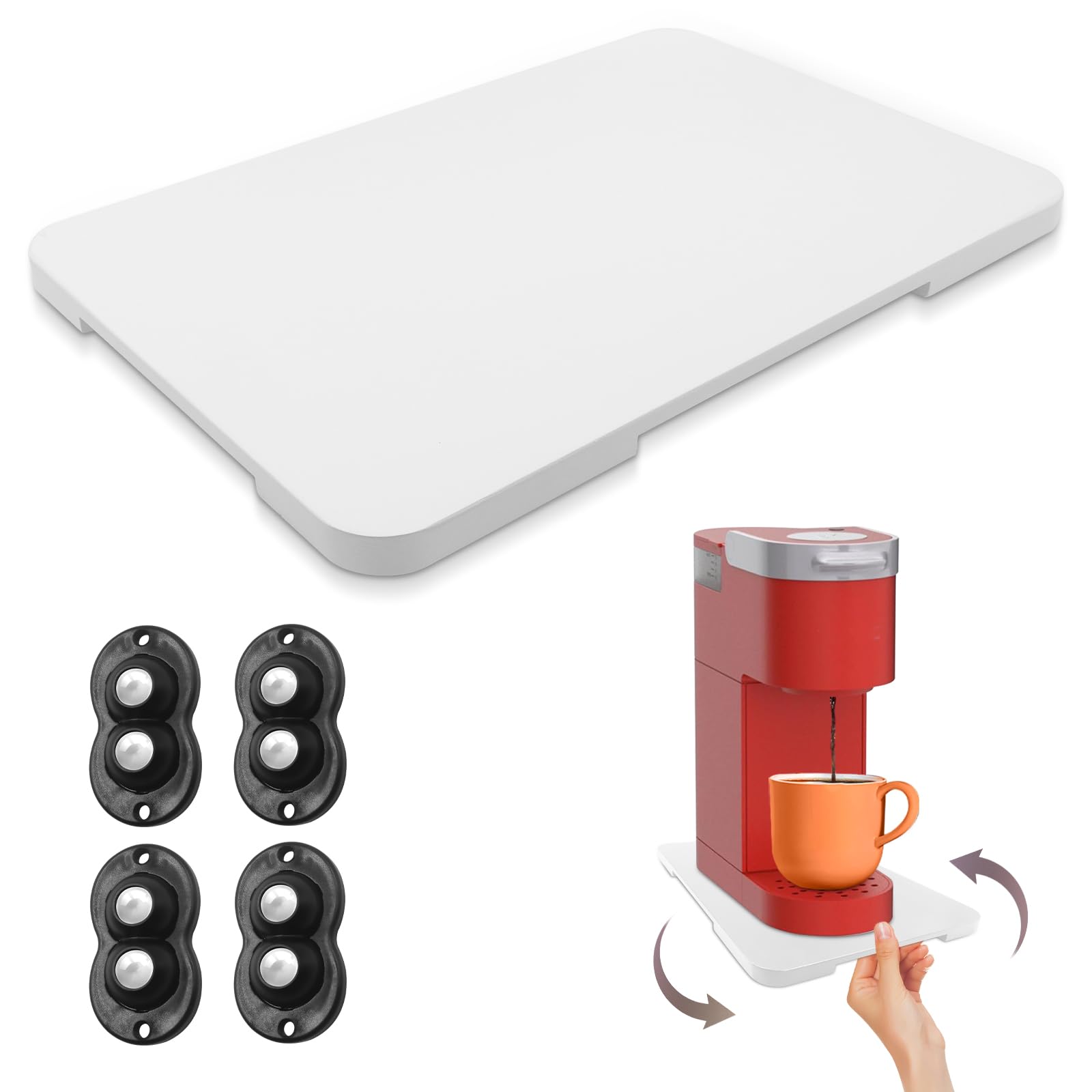 Photo 1 of 360° Rolling Tray Bamboo Appliance Slider, Appliance Sliders for Kitchen Appliances Sliding Tray for Coffee Maker Appliances Mat Easily from Under The Cabinet White(13.9"×9.4")