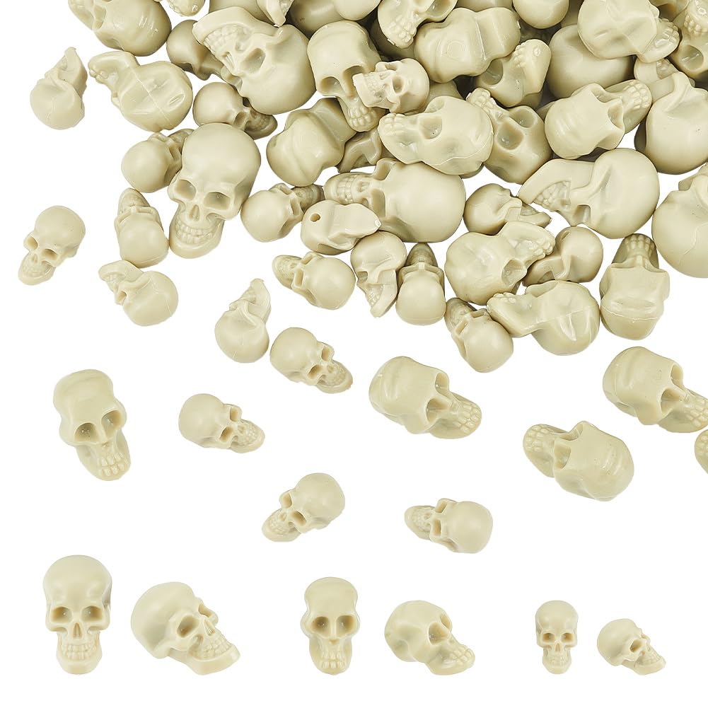 arricraft 140 Pcs 3 Sizes Halloween Mini Plastic Skull Heads, Skeleton Figurines Miniature Skulls Vase Filler Skull Table Decorations Human Head Bone Decor for Party Crafting