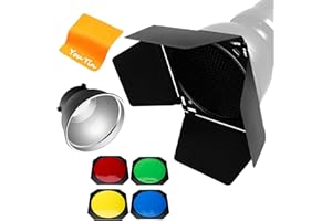 Godox BD-04 Barn Door Barndoor with Honeycomb Grid and 4 Color Gel Filters + 7 inch Bowens Mount Standard Reflector Light Mod