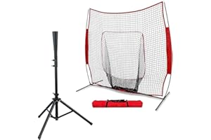 Baseball Practice Net with Batting Tee, FOME 7x7ft Softball Practice Net with Strike Zone Portable Travel Tee for Hitting Pit