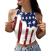 Eciodci Women's American Flag Crop Top USA Patriotic 4th of July Soft Summer Sleeveless USA Flag Crop Tank Tops for Women