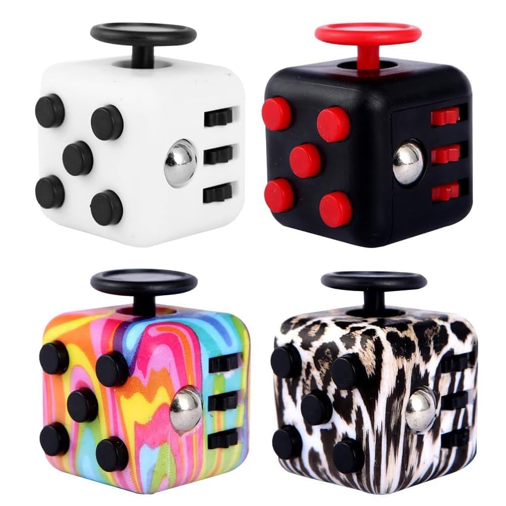 Fidget Cube Toys 4PCS Anti-Stress Fidget Toys Killing Time Finger Toy Stress Relief Cube Suitable for Children Teen Perfect for Classroom Office Home Toy Gift