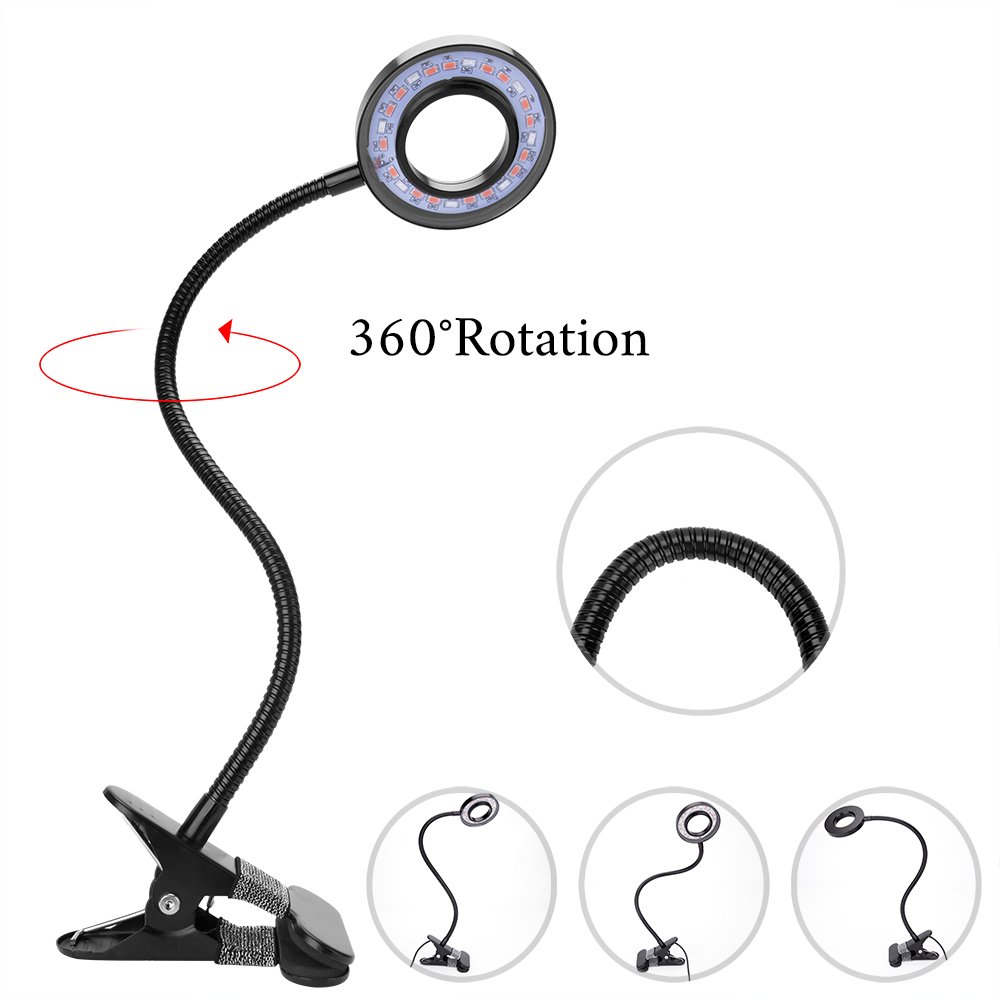 LED Plant Grow Light, Upgraded Timing Function (3H/6H/12H) 12W Clip On Plant Lamp with 360°Flexible Gooseneck, 24 LED 3 Lighting Modes 5 Level Dimmable Desk Table Growing Lamps for Indoor Plants Greenhouse Gardening