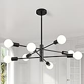 HHR Black Sputnik Light Fixture, 8-Light Modern Dining Room Chandelier, Height Adjustable Chandeliers for Kitchen Island Over