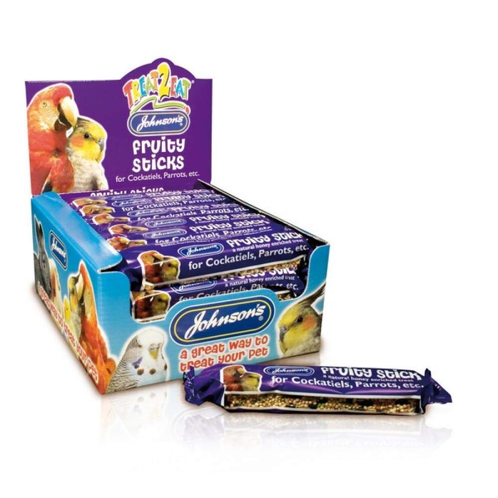 Johnsons Bulk Box Treat 2 Eat Cockatiel /Parrot Fruity Sticks 1x28