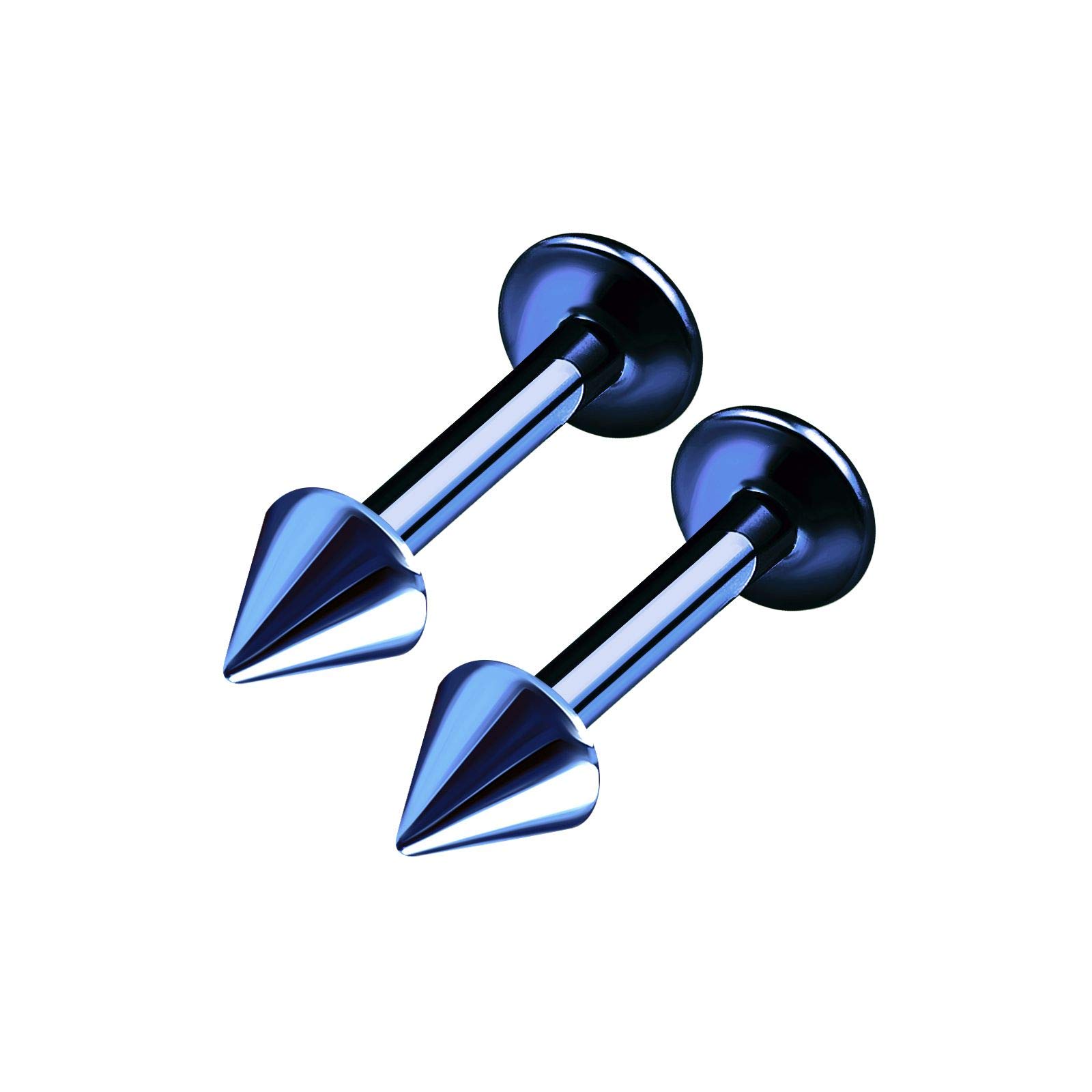 BanaVega 2PCS Dark Blue Titanium G23 Anodized Monroe Labret 16g 1.2mm 1/4 6mm 3mm cone Snake Bite Cartilage Piercing Jewellery 6716