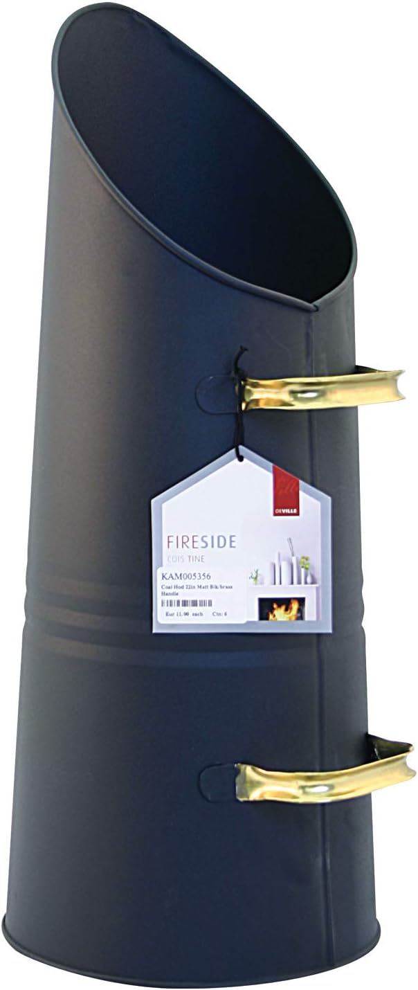 De Vielle Fireplace Coal Hod 22in Matt Black with Brass Handle