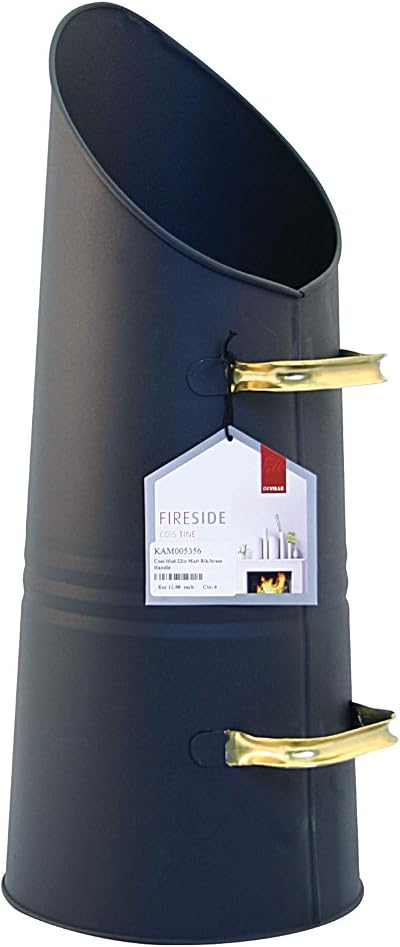 De Vielle Fireplace Coal Hod 22in Matt Black with Brass Handle