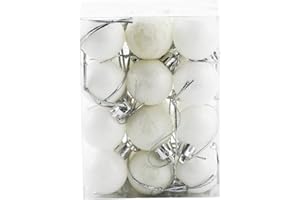 Bestjybt 24pcs 1.18" Small Christmas Ball Ornaments Shatterproof Christmas Decorations Tree Balls for Holiday Wedding Party Decoration, Tree Ornaments Hooks Included (White, Mini/3cm/1.18")