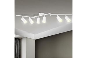 Karyoosi LED 6 Light Track Lighting Kit, 6-Light Track Lighting Fixtures Ceiling, Flexible Rotatable Detachable GU10 Light Head, Matte White, Bulb Not Included, for Kitchen, Home Office, Laundry