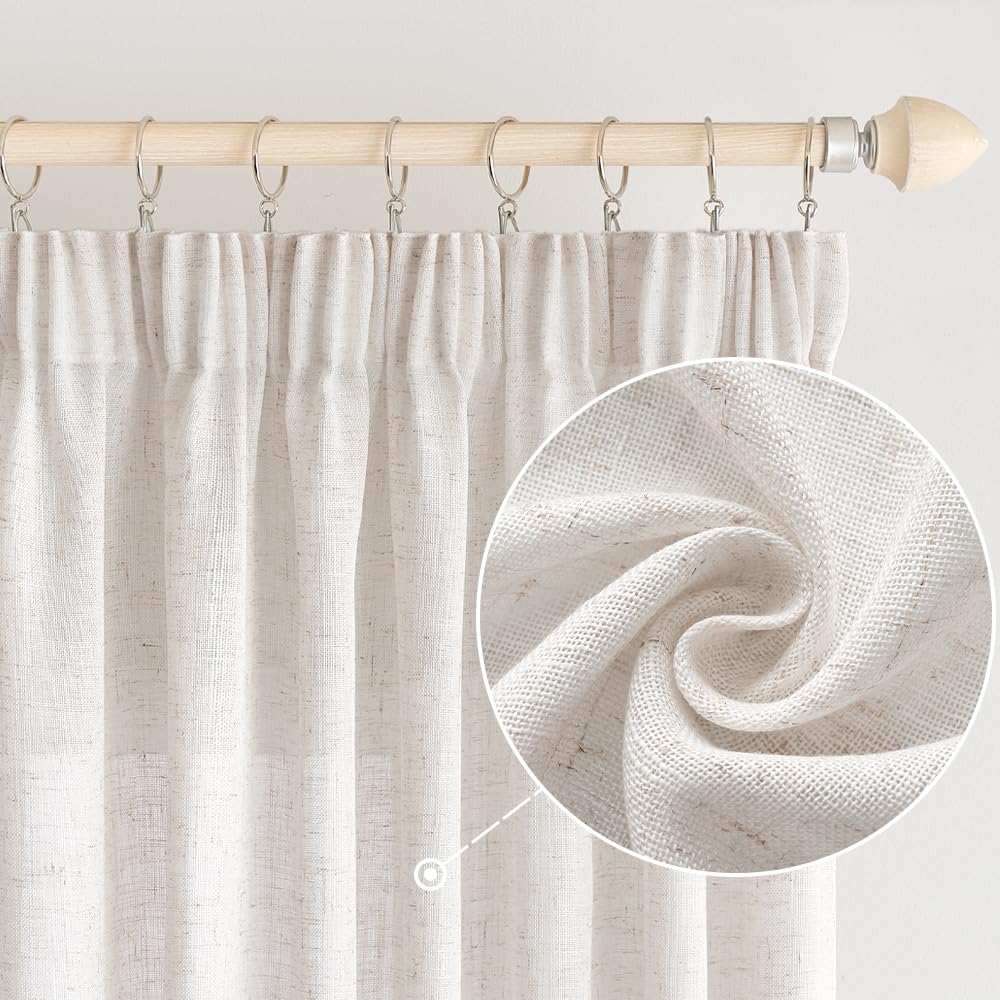 EMEMA Curtains Linen Curtain with Ruffle Tape Voile Curtain Linen Look Modern Semi-Transparent for Living Room Decorative Curtain Kitchen Curtains Loop Curtain Bedroom White 140 x 280 cm (W x H)