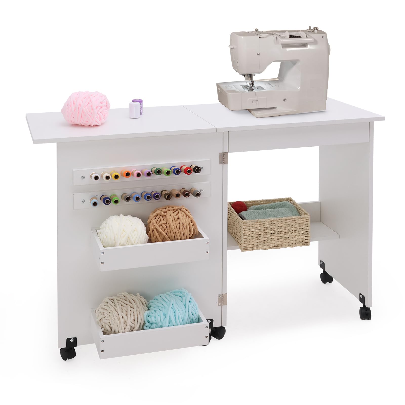 Photo 1 of **FOR PARTS ONLY/NON- FUNCTIONAL** Folding Sewing Table Multipurpose Craft Station & Side Desk with Compact Design, Wheels with Locks,(White)