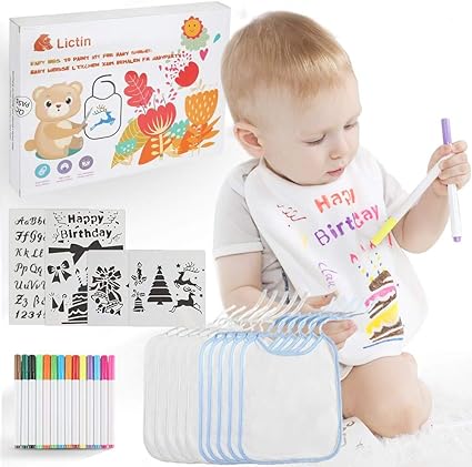 Lictin Bavoir Bebe Blanc Tablier Bebe Peinture Baby Shower Bavoir 10 Bavoir Dessin Coton 14 Marqueurs Textile Cadeau De Noel Pour Bebe Ideal Pour Decorer Et Peindre Amazon Fr Bebes Puericulture
