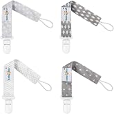 babygoal Baby Neutral Pacifier Clips, 4 Pack Binky Paci Holder and Leash Fits for Most Pacifier and Binkies