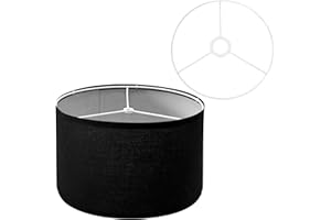 FFKJDM Drum Lamp Shades for Table Lamps 12" Top x 12" Bottom x 8" High Linen Lampshade Black Lamp Shade with E27 to E26/E14 Adapters for Floor Lamps Bedside Lamps Pendant Lights, Black, Assembly Required