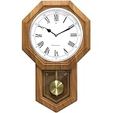 BESTIME 66236A Plastic Pendulum Clock Wood Grain Color.Sturdy Frame.Westminster Chime Every Hour,Elegant,Traditional Schoolhouse,Home,Office,Living Room,Bedroom.