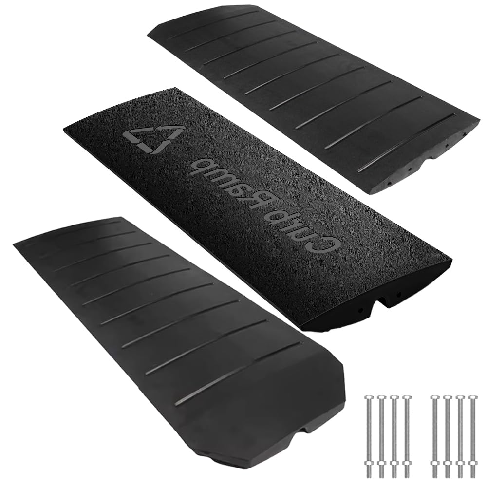 Photo 1 of WKINGBOOM All Black Rubber Driveway Ramps 66139lbs Capacity Low Profile Car Threshold Ramp Curbside Bridge Ramps for Loading Dock, Garage, Sidewalk, Truck, Scooter, Motorcycle & Wheelchair 3 Pack