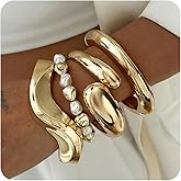 MOZAKA 4PCS Chunky Gold Bangle Bracelets for Women Trendy Wide Wrist Cuff Bracelets Stack Statement Bangle Fashion Jewelry Gift