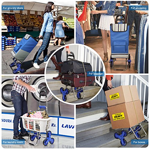 Folding Shopping Cart Extended Handle Stair Climbing Cart with Quiet Rubber Tri-Wheels Grocery Foldable Utility Cart with Upgraded Bottom Platform to Prevent Sagging
