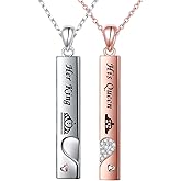 DAOSHANG Couple Necklace Set Sterling Silver Bar Matching Necklace for Couples Her King His Queen Rose Gold/Black/Silver Necklaces Anniversary Romantic Gifts