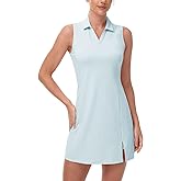 BGOWATU Women's Tennis Dress Sleeveless Collared V Neck Golf Polo Dress Side Slit Sports Dress with Shorts and Pocket