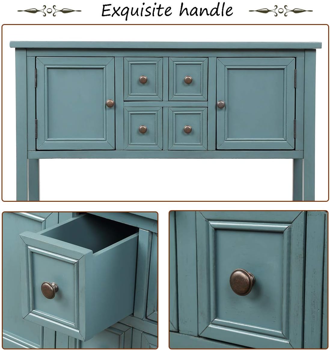Merax Console Sofa Table Sideboard with Storage Drawers Cabinets and Bottom Shelf for Living Room, Kitchen, Entryway/Hallway, Blue: Furniture & Decor