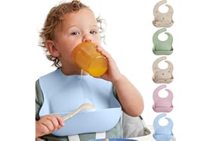 MIGHTY MONKEY BPA Free Waterproof Silicone Feeding Bib, Baby and Toddler Adjustable Food Catcher, Dishwasher Safe Bibs, Eating and Drinking Essentials for Boys, Girls, Drooling Teething Babies, Blue