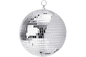 Boshen 12" Disco Mirror Ball with Hanging Ring Silver Party Disco Ball Light for Party Xmas DJ Stage Lighting Effect