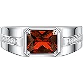 SweetJew Sapphire Ring 925 Sterling Silver Mens Wedding Band Pave 5A Cubic Zirconia Round Cut Blue Gemstone Promise Ring For Him Size 7-14