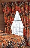 20 Lakes Woodland Hunter Camo Valance, Panels, & Tie Backs Curtain Drape Set Five Pieces (Orange)