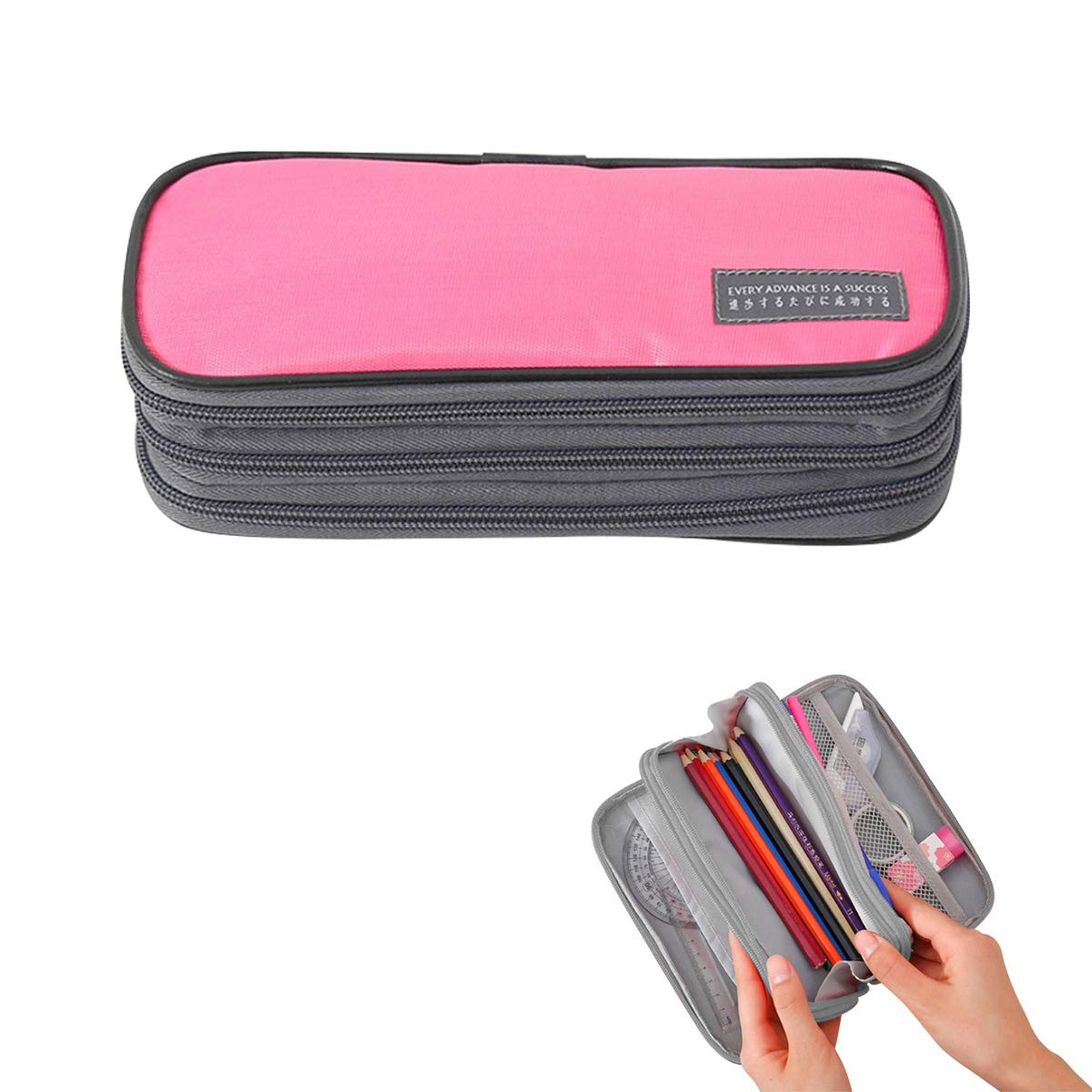 Pencil Case, Big Capacity Pen Marker Holder Pouch Box Makeup Bag, Large Storage Stationery Organizer School College Office for Teens Girls Adults Student (Pink)