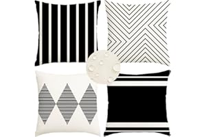 RABUSOFA Outdoor Pillows Waterproof,18x18 inch Black and White Throw Pillows Boho Set of 4 for Patio Furniture,Sunbrella Outdoor Pillow Covers for Couch(2W-18) (Black and White, 18"x18")