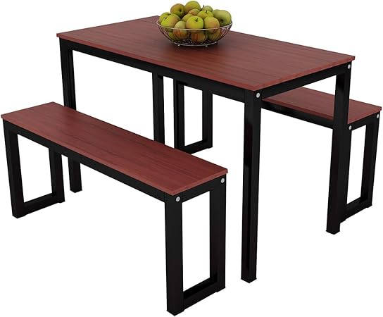 Lepak Dining Table Sets For Small Spaces Wood Kitchen Table With 2 Benches For 4 People Use Rectangular Dinette Set For Cafe Restaurant Black Legs Amazon Co Uk Kitchen Home