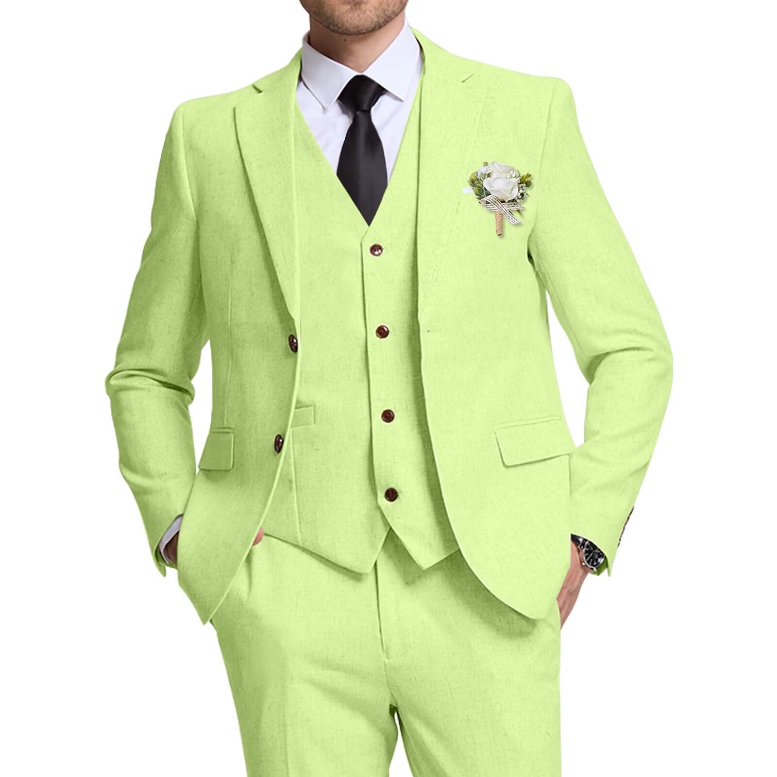 High-End Suits Retro Apple Green Linen Men Suit