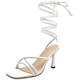 Putu Strappy Heels for Women Tie up Stiletto Heels Square Open Toe Sandals for Wedding,Party,Prom