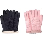 FENELY 2 Pairs Kid Winter Knit Gloves Stretchy Warm Gloves Gift for Boy Girl