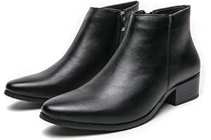 PUCEPEN Men's Classic Polished Leather Side Zip Chelsea Ankle Boots Pointed Toe Slip-On Warm Comfortable Waterproof Chukka Boots Fashion Low Heel Business Dress Chelsea Boots