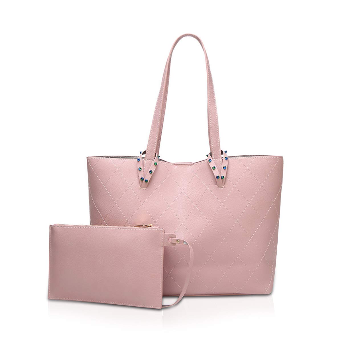 NICOLE&DORIS Large Tote Bags for Women Tote Shoulder Bag Large Handbag 2 Pieces Bags for Ladies Pink