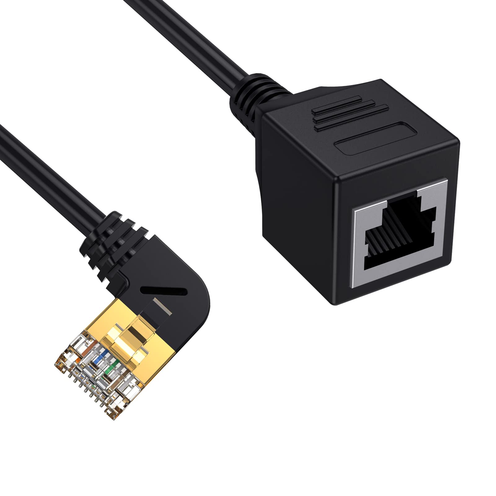 AWADUO Cat 8 Ethernet Cable Cord Indoor Outdoor Network LAN Patch Cord Male to Left Angle Female High Speed RJ45 Flat Internet Cable OD3.8mm for Modem/Laptop/Printer(M to L F)