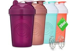 GOMOYO 4-Pack - 20 Ounce Shaker Bottle, Protein Shaker Wire Whisk x4, Bulk Protein Drink and Pre-Workout Shaker Cups, Dishwasher Safe & BPA Free