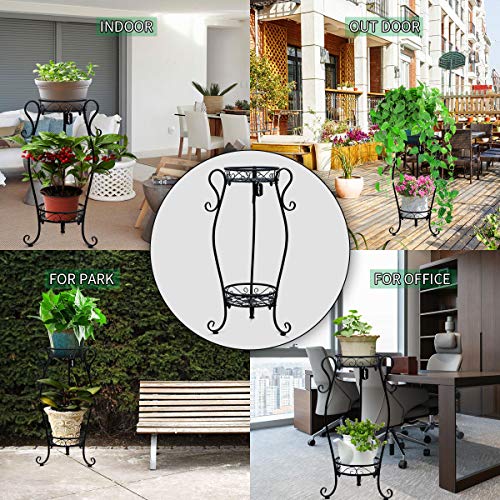 AISHN Metal Plant Stand 2-Tiered Pottedï¼ŒSupports Floor Flower Pot Round Rack Displayï¼ŒPerfect for Home, Garden, Patio, Outdoor Indoor