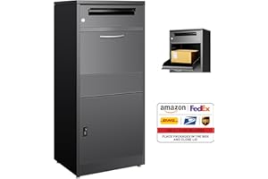 KAIWRXIN 45" Package Delivery Box for Outside - Lockable Black Metal Parcel Drop Box, Anti-Theft, IPX4 Waterproof, Weather-Resistant Mailbox for Porch, Fence, Curbside (XXXL: 45.1" * 14.37” * 19.1“)