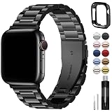 Fullmosa Metal Band Compatible with Apple Watch Bands Series 11 10 42mm, Stainless Steel Strap iWatch Band with Case for Apple Watch, Black