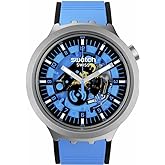 Swatch Big Bold Irony Lacquered Unisex Watch Casual Polymer Blue Automatic Waterproof Azure Blue Daze