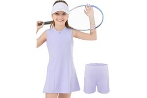 SPFAS Girls Tennis Dress with Shorts Pockets Sleeveless Workout Athletic Dresses A-Line Kids Golf Outfit Quarter Zip