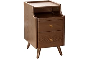 KASLANDI Solid Wood Nightstand, Nightstand with Drawers, Walnut Bedside Table for Bedroom