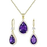 Sumonyo Women Jewelry Set Silver/Gold Plated Teardrop Pendant Necklace Dangle Drop Earrings Dangling Sets Birthstone Crystals Rhinestone,Birthday Anniversary Wedding Mother’s Day Gifts for Women