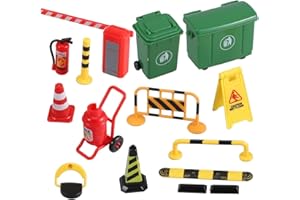 UPKOCH 15PCS Miniature Traffic Barriers & Roadblocks Toys Set, Plastic Safety Education Toys for Kids, Simulation Traffic Signs Learning Props for Creative Play, Mini City Construction Playse